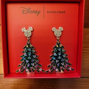 Disney x Baublebar Mickey Mouse Christmas Tree Dangle Earrings NIB